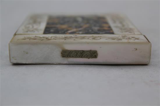 A Victorian engraved mother of pearl card case & another